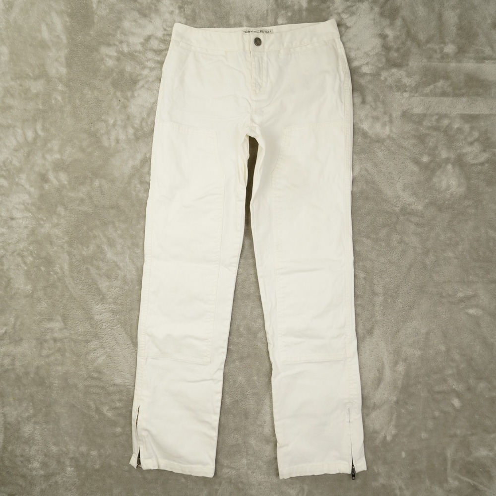 Tommy Hilfiger Vintage Y2K Ankle Zip Pants Women's 4 Double Knee White